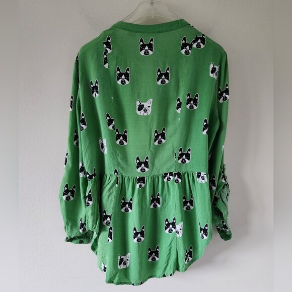 *SOLD* ANTHRO | Maeve French bulldog blouse green sz 8 - Picture 4 of 6